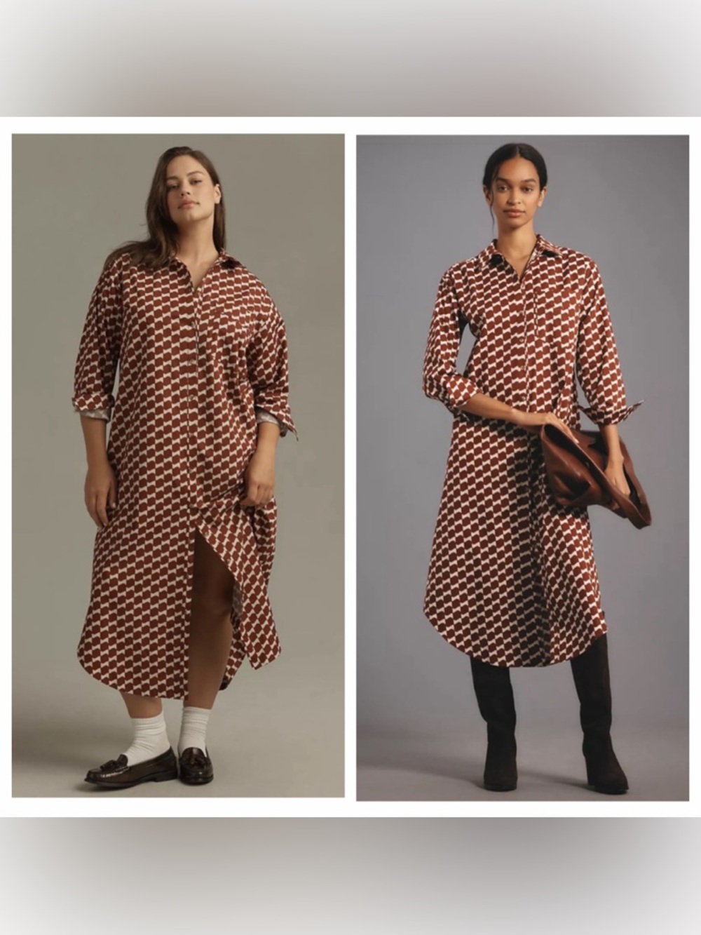 Anthropologie Maeve Dress Womens Small Soren Midi Brown White Shirtdress New